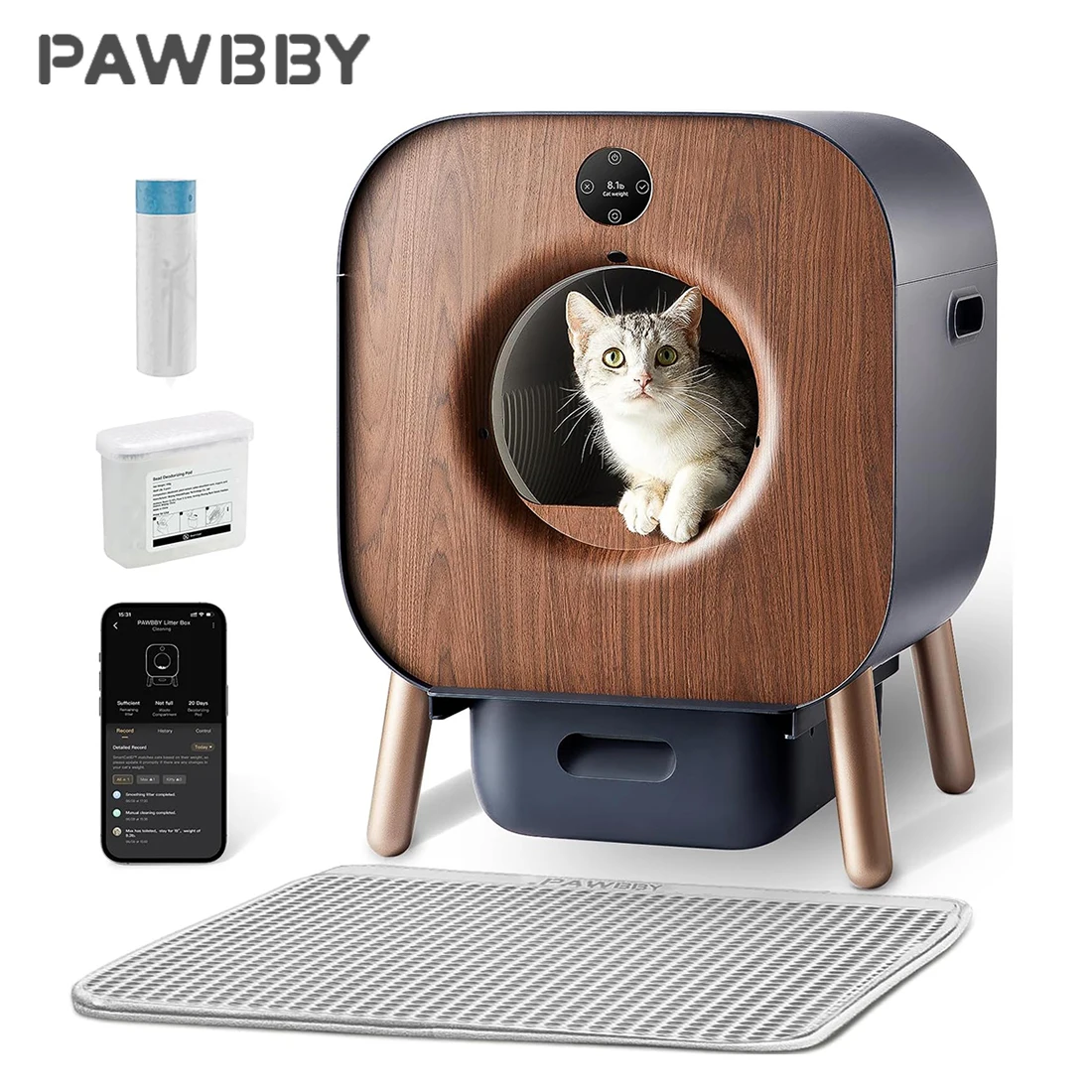 PAWBBY P1 Ultra Smart Automatische Katzentoilette Selbstreinigende Katzentoilette, TÜV-Zertifizierung, App-Steuerung, extra groß für mehrere Katzen