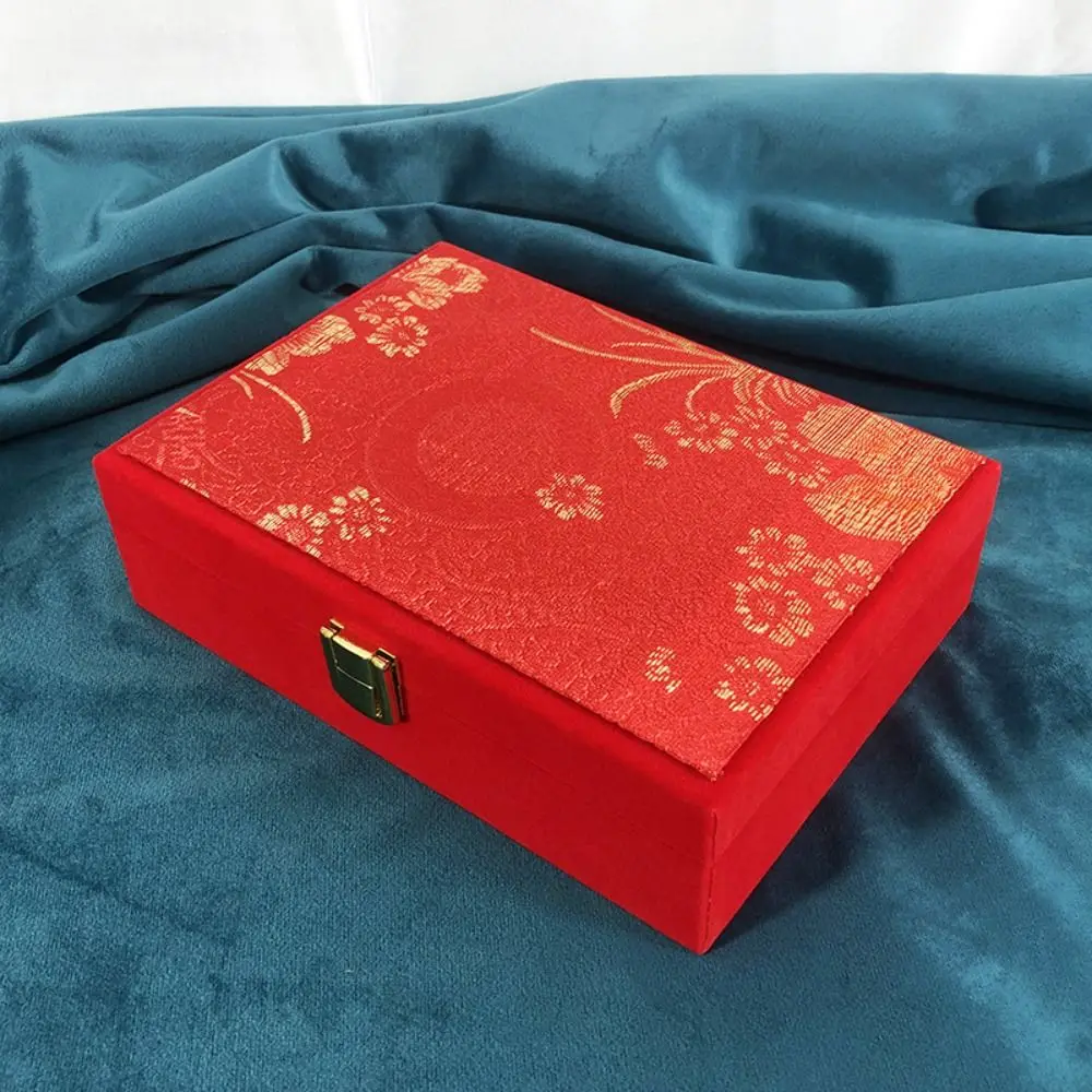 Dragon and Phoenix Golden Jewelry Set Storage Box Velvet Red Wedding Jewelry Display Box Multi-function Soft Lining