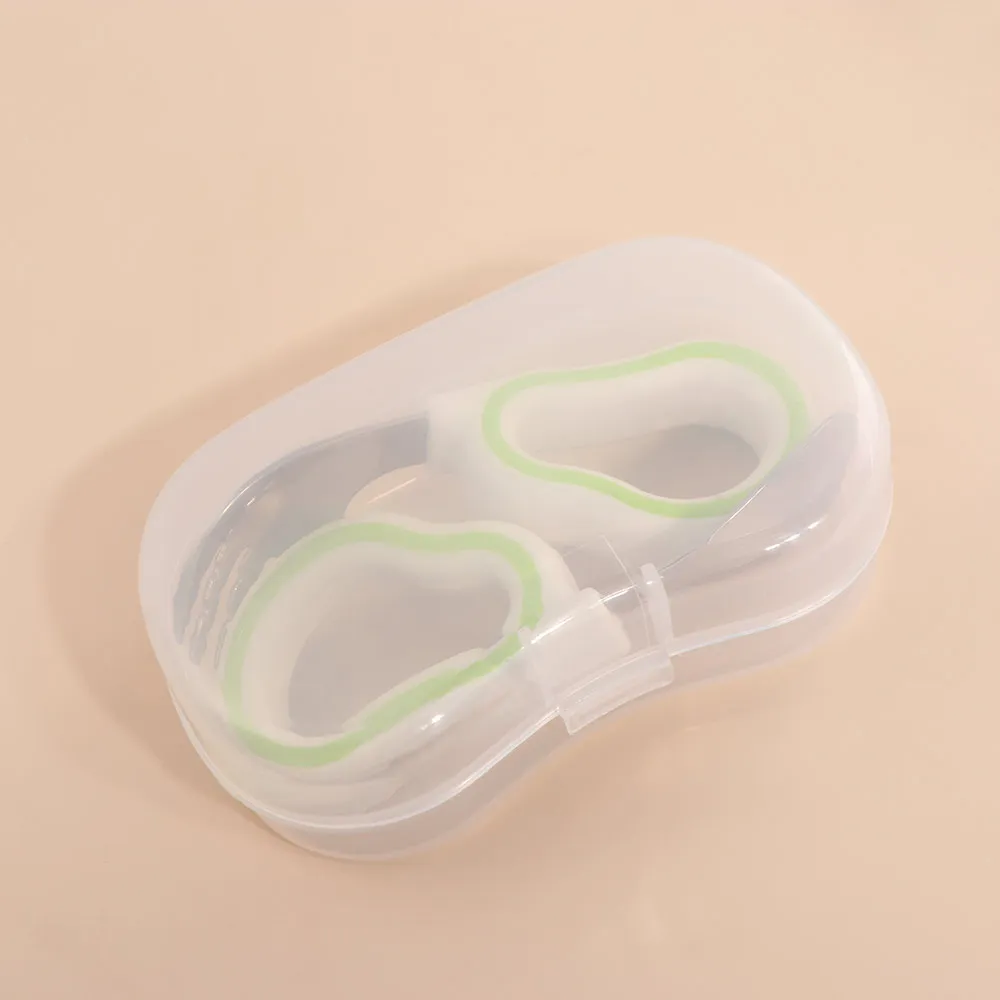 

Silicone Baby Fork and Spoon Set 316 Stainless Steel with Storage Box Baby Cutlery Short Handle Self Feeding Child Tableware
