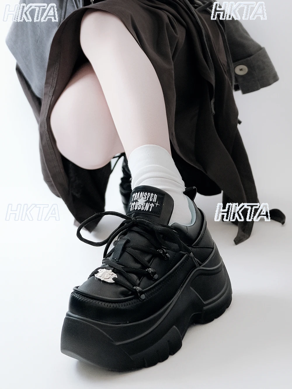 Japanese Subculture Punk Y2k Goth Lace Up Platform Shoes Autumn Round Head Casual Sneakers Versatile White Casual Shoes Women view 3