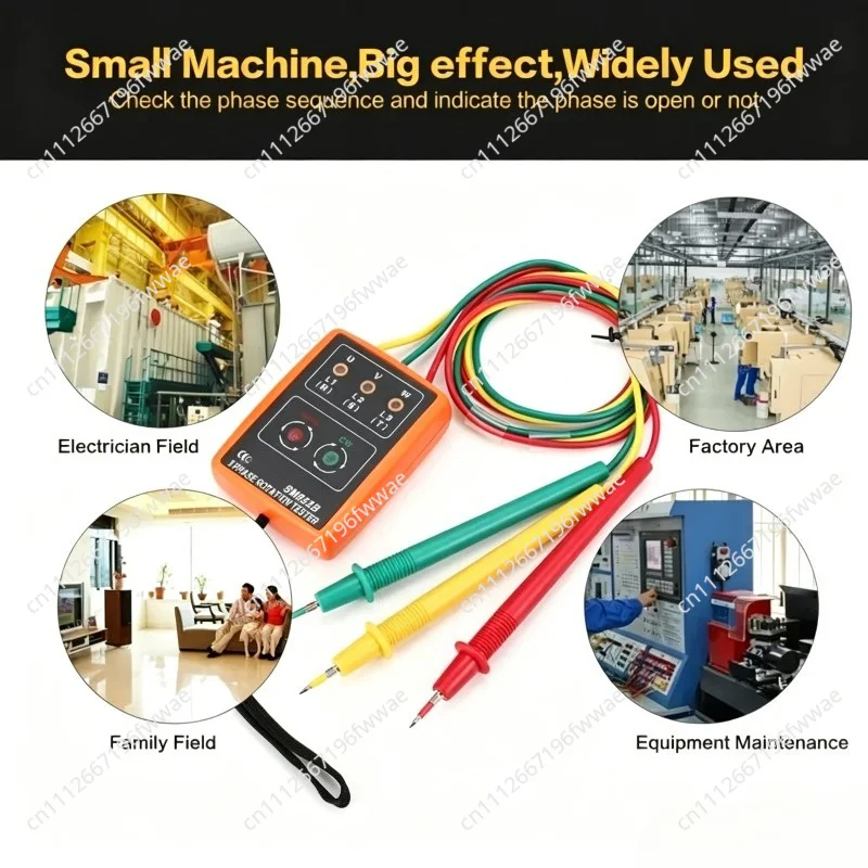 For SM852B 3 Phase Rotation Tester Digital Phase Indicator Detector LED Buzzer Phase Sequence Meter Voltage Tester 60V~600V AC