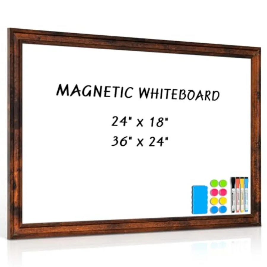 

Большая белая магнитная доска для стены 36''x24'' с декоративной коричневой винтажной деревянной рамкой, для сухого стирания, подвесная