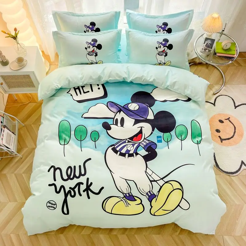 Lotso Cute Mickey Minnie Pooh Bear Men and Women New Fun Creative Cartoon Pattern Printed Quilt Cover Pillowcase Bedding Set