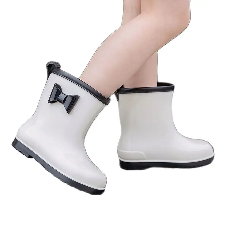 New Children Girls Fashion Cute Rubber Rain Boots Waterproof Kids Slip-resistant Rainboots Child Water Shoes Bowtie Wellies