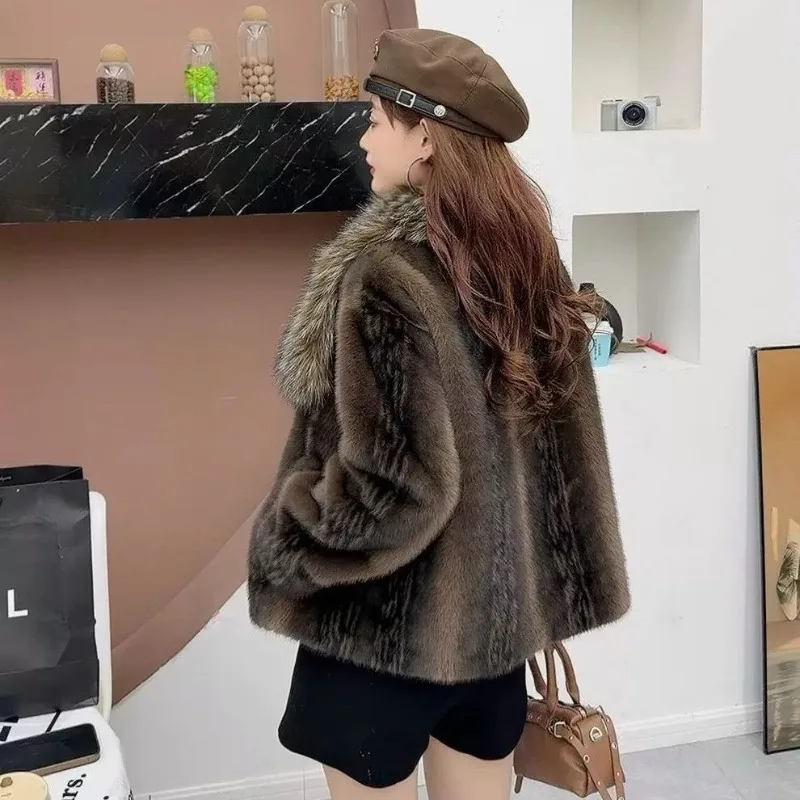2026 New Imitation Fur Mink Big Fur Collar Women's Thickened Jacket Gold Mink Fashion Warm and Comfortable Temperament Commuting