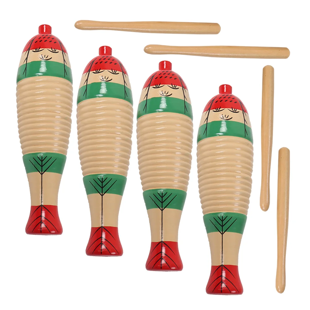 

4 Sets Wooden Fish Toy Toddler Musical Kids Toys Instruments Percussion Boy Guiro Child