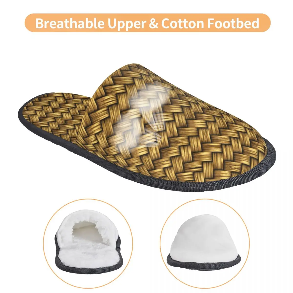 Custom Print Women Wheat Color Basket Weave Pattern House Slippers Soft Warm Memory Foam Fluffy Slipper Indoor Outdoor Shoes