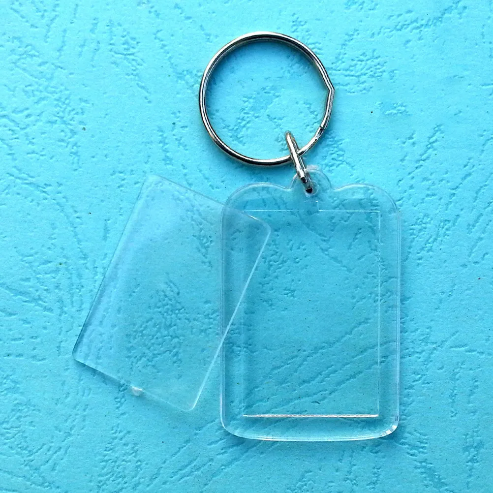 20Pcs Acrylic Keychain Blank Insert Photo Frame Keyring Transparent DIY Custom Split Ring for Backpack Keyring