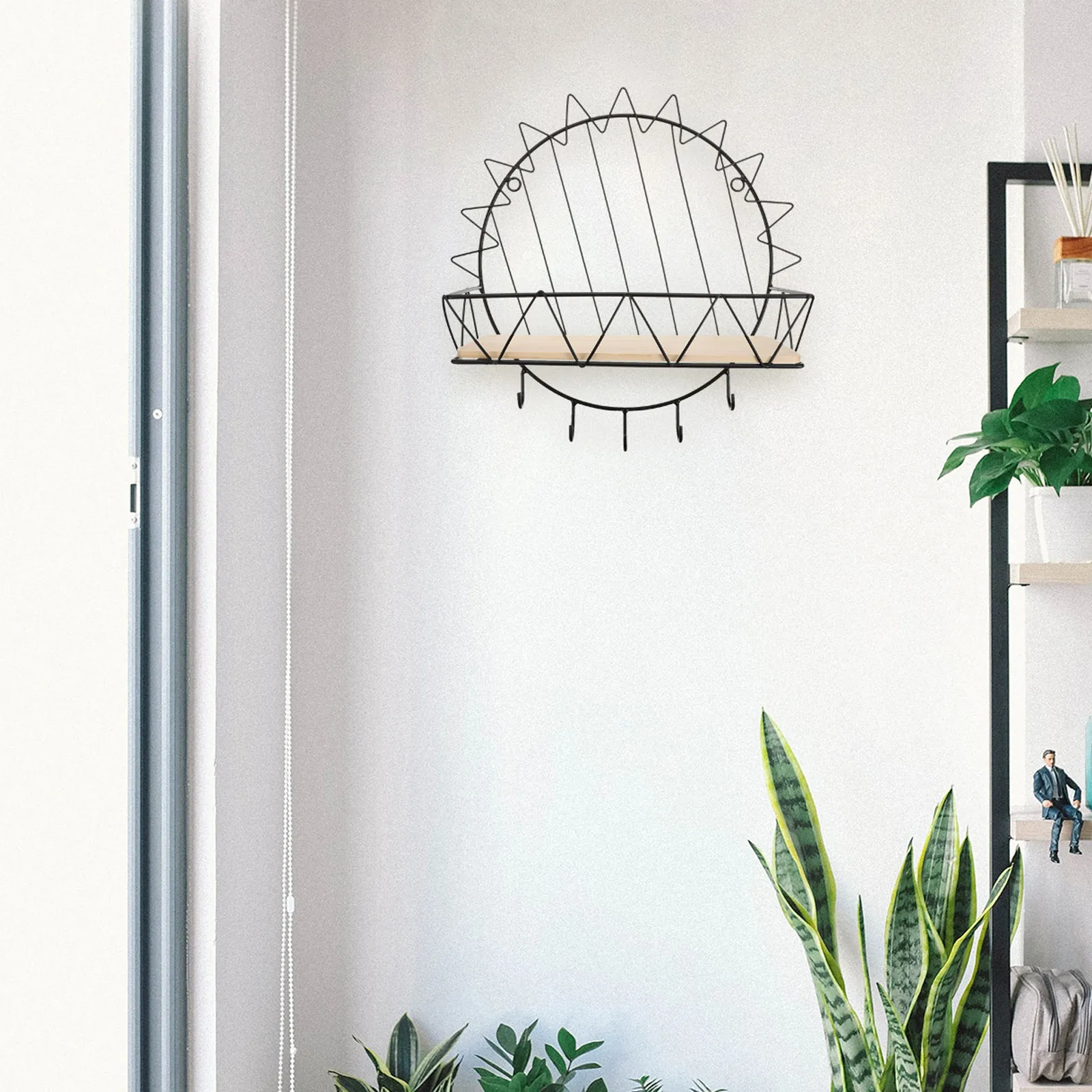 No Drill Wall Hanging Shelf Rustic Iron Wood Floating Storage Rack for Living Room Kitchen Bedroom Office
