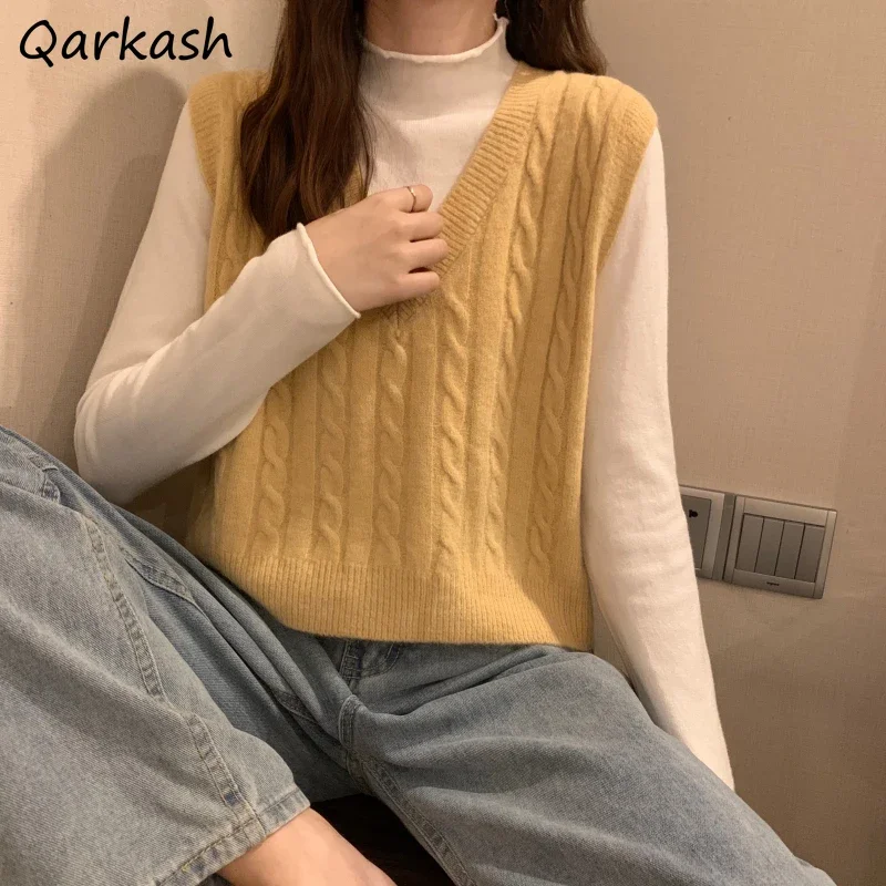 

Sweater Vests Women Basic Pure Color Ulzzang Student Cropped Casual Streetwear Ins Autumn V-neck Chic Soft Sleeveless Clothes
