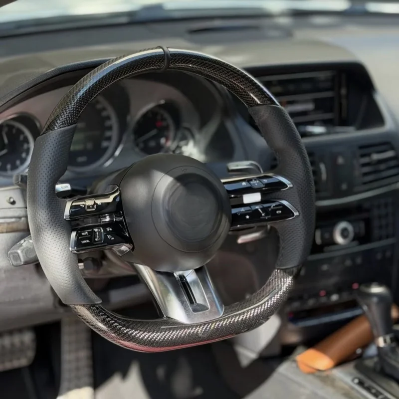 For Mercedes-Benz AMG sports steering wheel with genuine leather and multi-function buttons, modified and upgraded