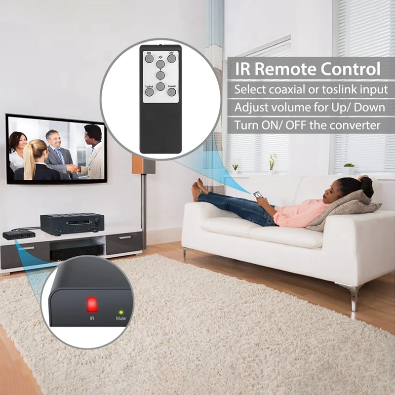 Audio Converter With IR Remote Control DAC Digital Coaxial Toslink To Analog Stereo RCA 3.5Mm Audio Adapter 192Khz 24Bit