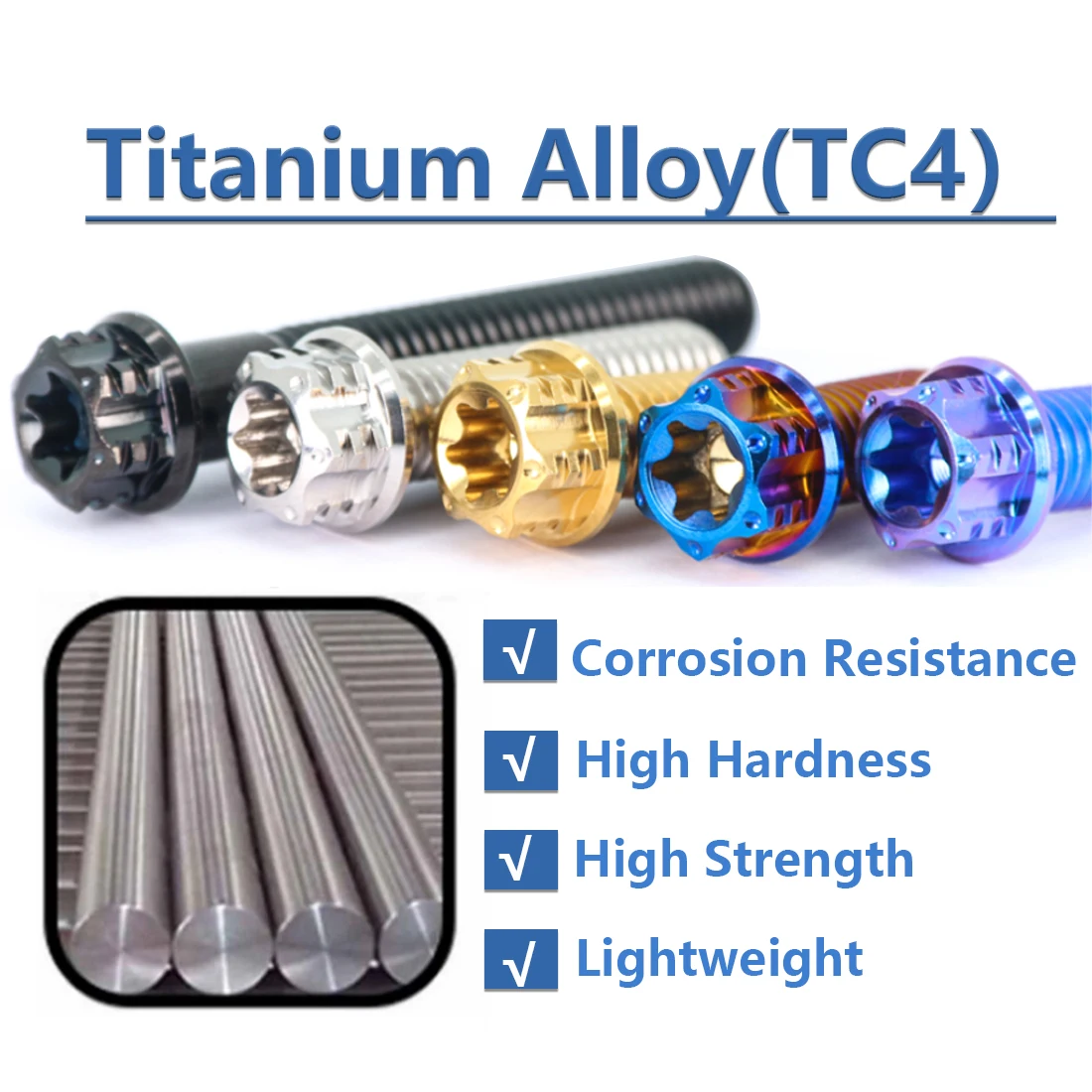 1Pcs M4 M5 M6 M8 M10 Titanium Ti Bolts Screw Fastener for Bike Motorcycle Caliper Disc Brake Lever Refitted Cycling TC4