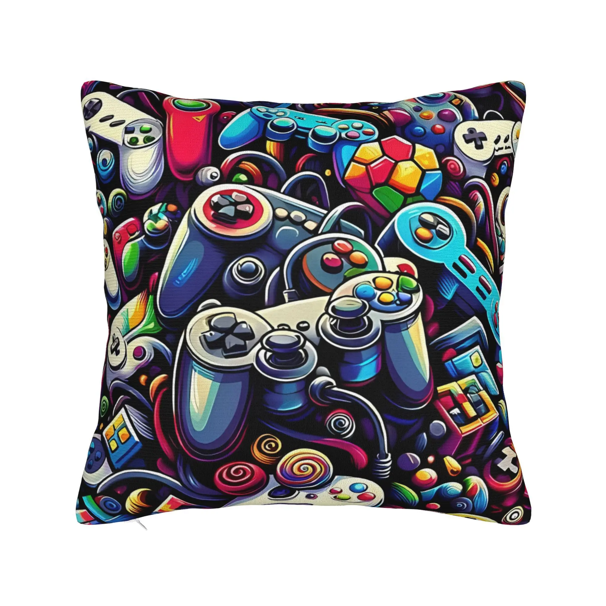 Double Sided Gamepad Controller Explosion Psychedelic Pattern Decorative Throw Pillow Case Gaming Art Cushion Cover for Home