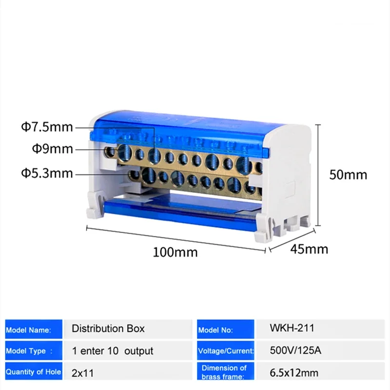 Din Rail Terminal Block Distribution Block Box WDH211 Modular Screw Connection Power Universal Electric Wire Junction Box 1 PC