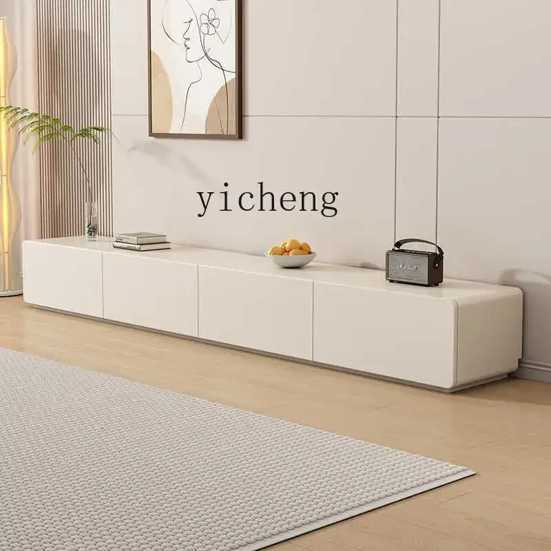 

TV cabinet coffee table combination modern simple white TV cabinet floor rounded corner solid wood