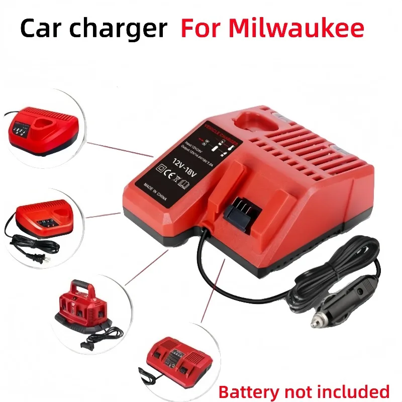 Brand new Car charger for Milwaukee 12V/18V lithium-ion battery, cigarette lighter plug fast charger, with LED indicator light