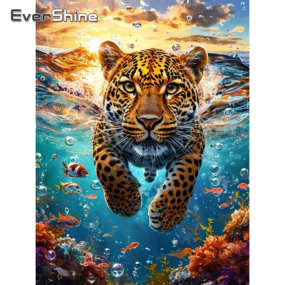 EverShine Diamantmalerei Leoparden-Bild Strass-Stickerei Tier Vollflächiges Quadratisches Mosaik Fisch Kreuzstich Wanddekoration
