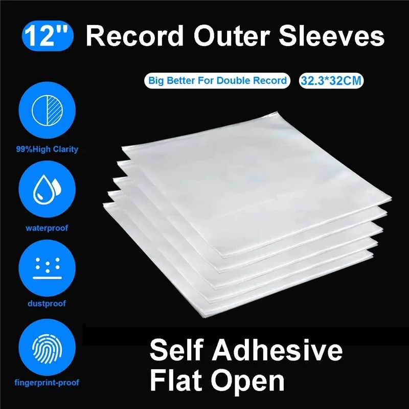 50PCS OPP Gel Recording Protective Sleeve for Turntable Player LP Vinyl Record Self Adhesive Records Bag 12