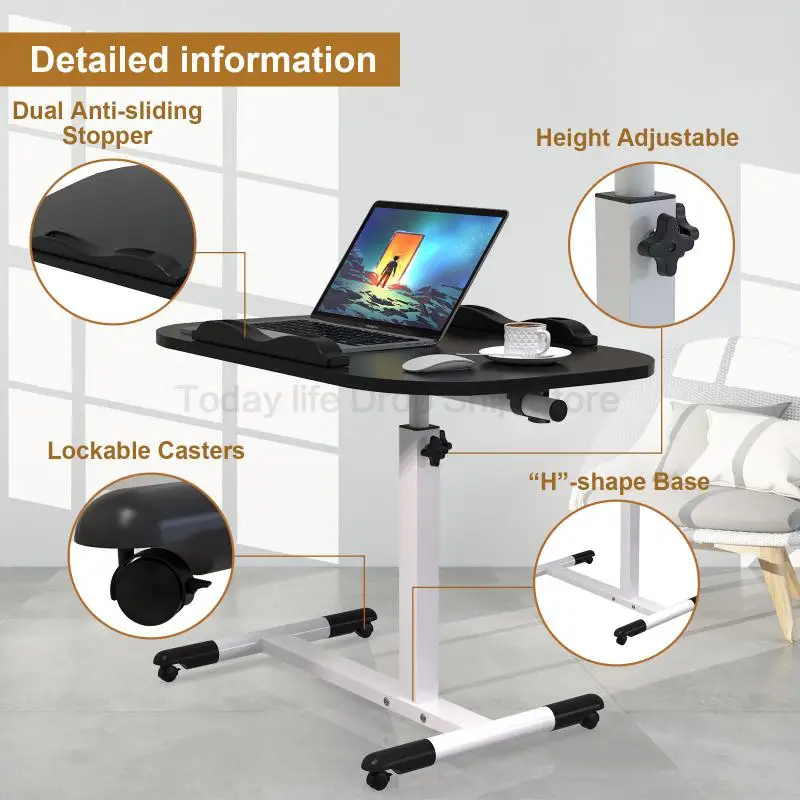 Mobile Desk With 4 Wheels Standing Desk Height Adjustable Mobile Workstation Laptop Table With Keyboard Shelf Standing Table HWC