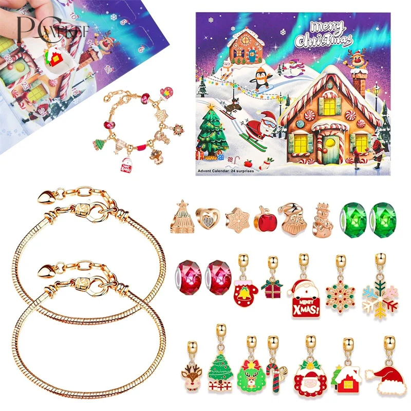 

Christmas Advent Calender Gift Box 2025 Creative DIY Snowman Santa Claus Bracelet Countdown Calendar Box For Girls New Year Gift