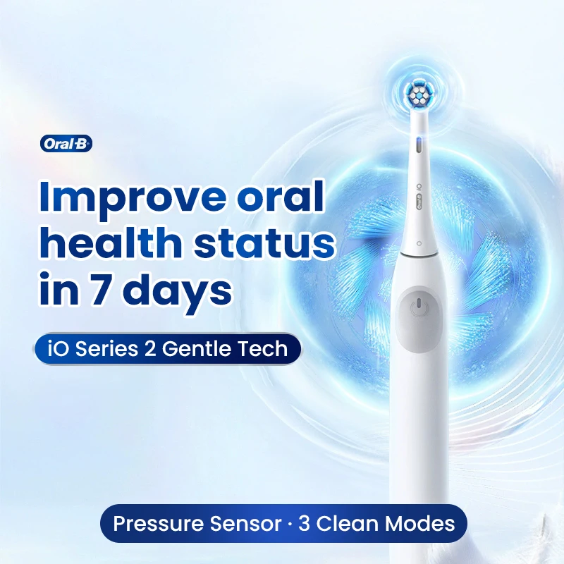 Oral B iO2 Electric Toothbrush Gentle Tech Rechargeable Toothbrush Automatic Pressure Control 3 Brushing Modes Adult Teeth Brush