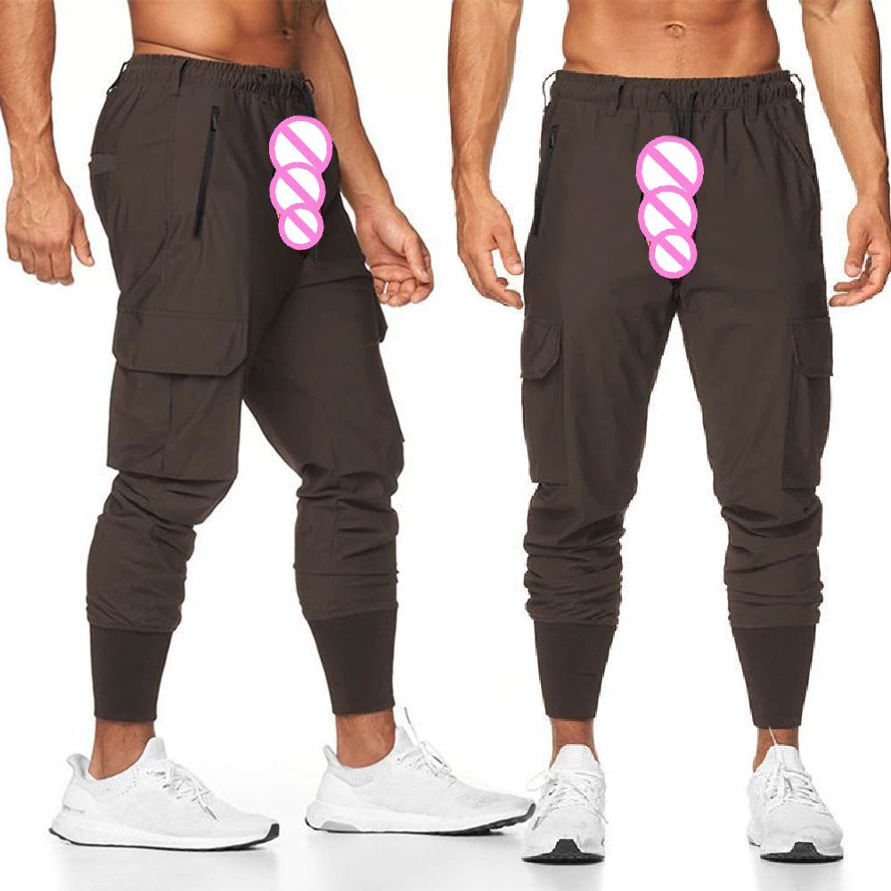 

Running Training Sports Pants Men's Cargo Invisible Open Crotch Outdoor Sex Loose Straight Quick-Drying Ankle-Tied Pants Thin