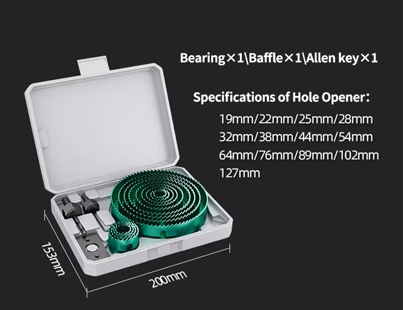 GREENERY 19-127mm Hole Saw Cutting Kit Set for Wood Drywall Particle Board Drilling Woodworking Tools with Storage Case