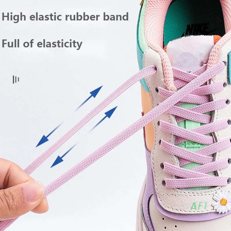 Flat Shoelaces Reticulate Weave Elastic Shoe Laces Colorful rhinestone Lock Lazy Shoes Lace Rubber band Accessories 100CM