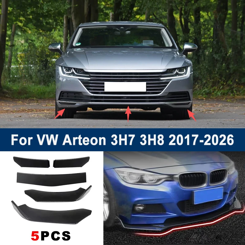 

Adjustable 5Pcs Sectional Front Spoiler Lip For VW Arteon 3H7 3H8 2017-2026 Front Bumper Splitter Car Exterior Sport Body Kit