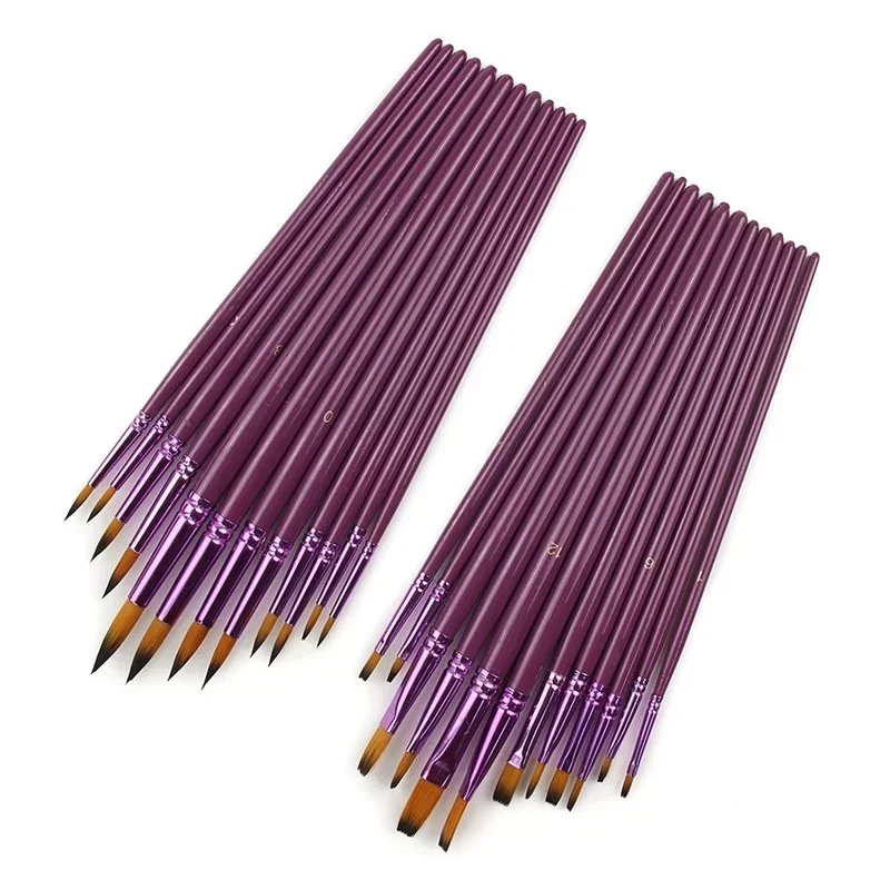 Lot de 12 pinceaux en nylon pour peinture à l'huile fine, différentes tailles, pour artiste, avec interconnexion pour gouache, dessin scolaire, fournitures d'art