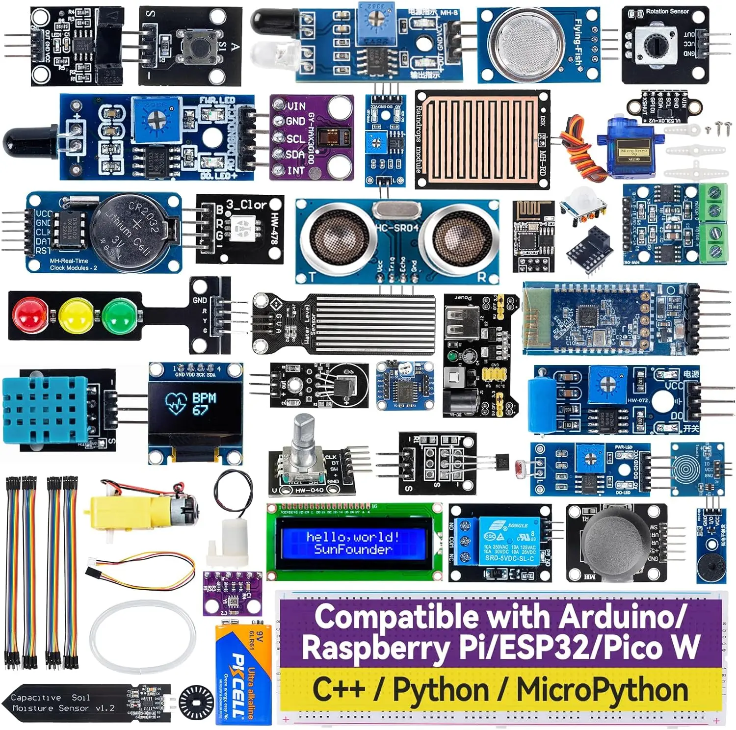 

SunFounder Universal Maker Sensor Kit Compatible with Arduino Mega 2560/Uno R3/R4 Minima / WiFi Nano, Raspberry Pi 5/4B/3B+/Zero