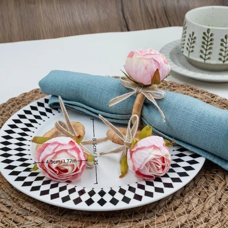 1Pcs Elegant Pink Peony Napkin Rings | Handmade with Burlap and Twine, Ideal for Weddings, Lunches, Picnics,Banquets, Birthdays