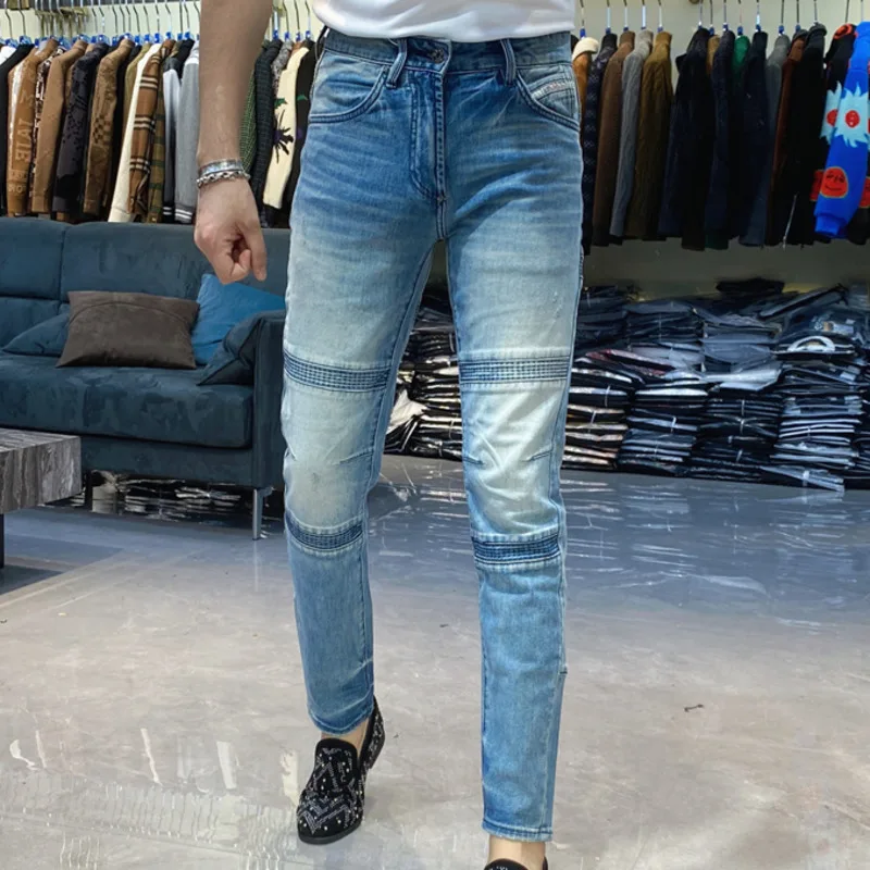 2024 Spring Slim Fit Elastic Jeans Men's Fashion Simple Jean Motorcycle Jeans Pant Vaqueros Hombre Skinny Trousers Pantalones