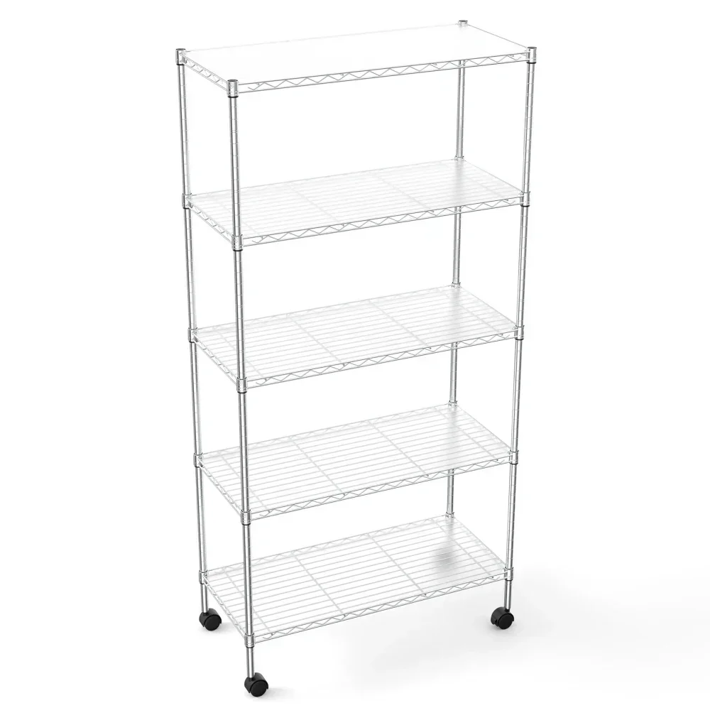 5-Tier Wire Shelving Unit, NSF Heavy Duty, Metal Large Storage Shelves, Height Adjustable, Utility for Garage/Office/Commercial.