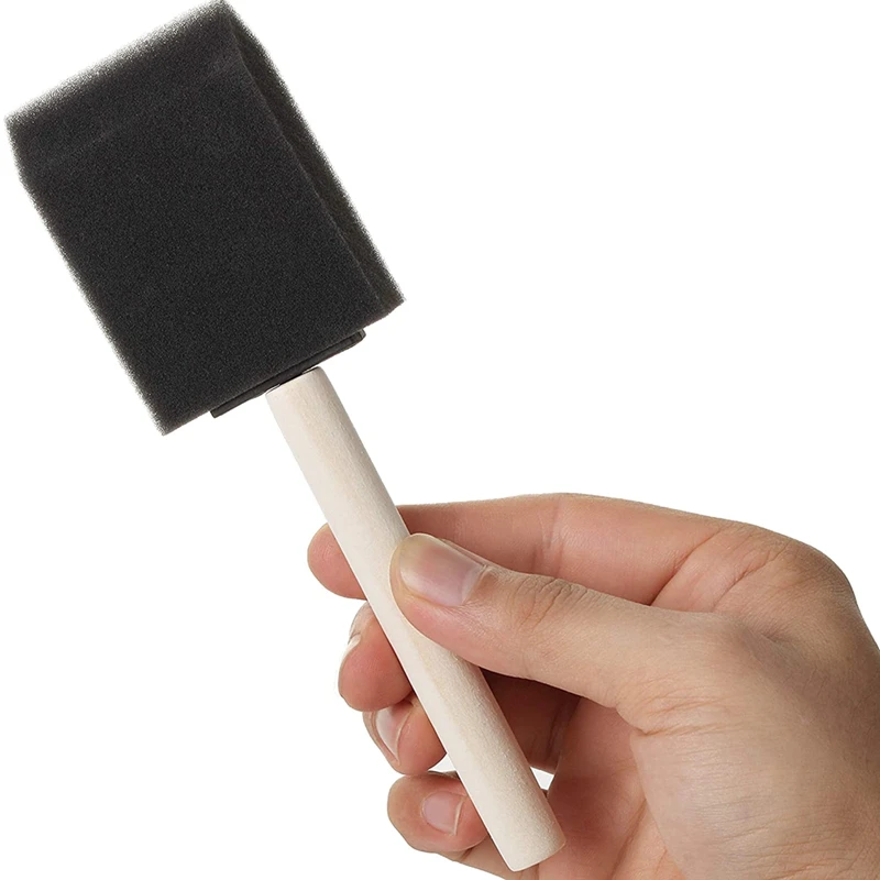 50 szt. 2 Cal gąbka piankowa zestaw pędzli z drewna, świetnie nadaje się do akryli, plam, lakierów, rzemiosła, sztuki