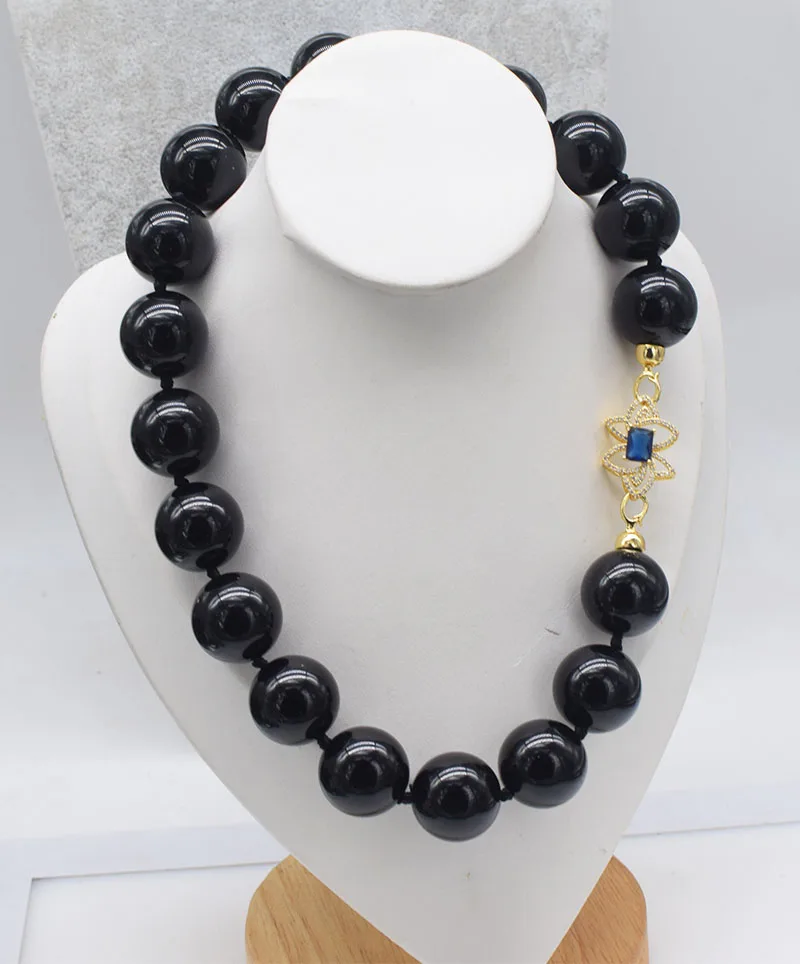 

Ожерелье из черного агата, круглое, 20 мм, 46 см, оптом, натуральные украшения, крупные бусины