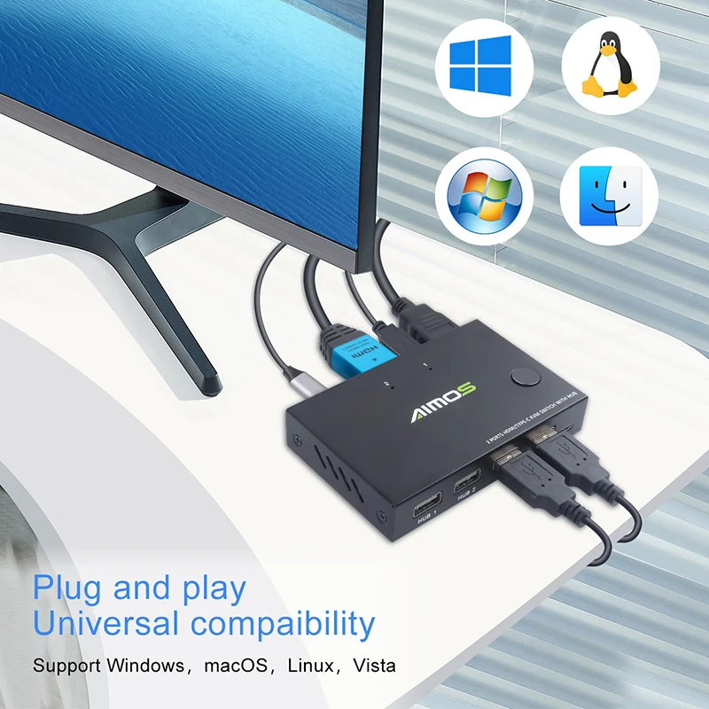 4Kx2K@30Hz TYPE-C/HDMI-compatible KVM switcher Internet Splitter Adapter HDMI-compatible sharing switch 2 In 1 Out Game switch