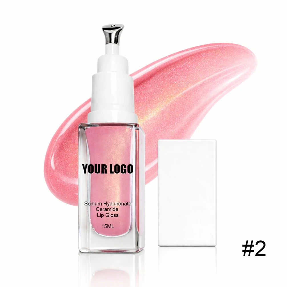 Private Label 15ml Lip Gloss Hyaluronic Acid Ceramide Massager Pigment Long Lasting Waterproof Non-stick Custom Makeup Vegan