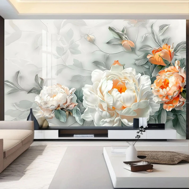 

Custom Mural Wallpaper Modern Chinese Rich Peony Flowers Leaf Wall Painting Living Room TV Sofa Bedroom Backdrop Decor Fresco