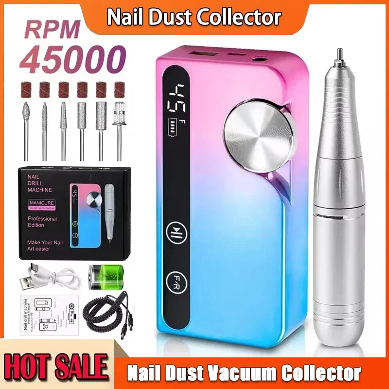 مثقاب أظافر قابل لإعادة الشحن 45000 دورة في الدقيقة آلة تلميع احترافية منخفضة الضوضاء لطلاء الجل مناسبة للاستخدام الشخصي والمهني #1