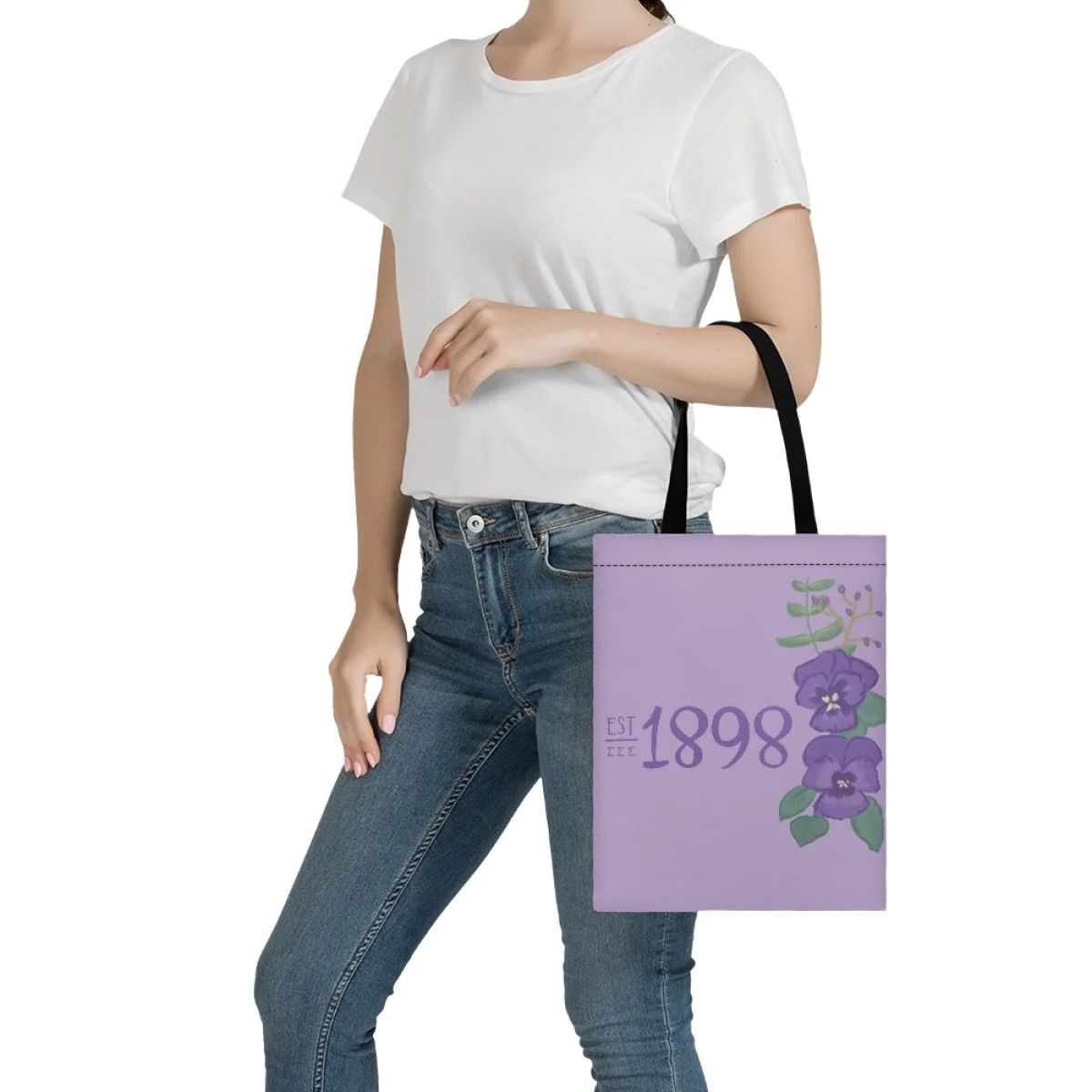 FORUDESIGNS Reusable Shopping Bag Canvas Large Capacity Handbag Tri Sigma 1898 Founding Year Sorority Tote Bag Woman Fashion