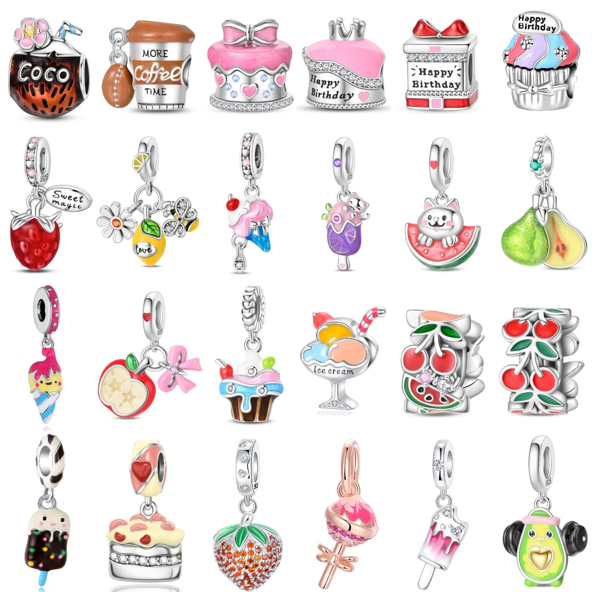 

New Original 925 Sterling Silver Summer Charms Cake Fruit Ice Cream Candy Beads For Necklace DIY Bracelet Present Jewellery