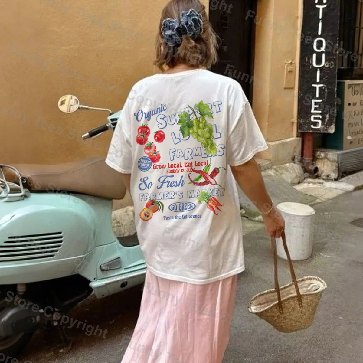 Retro Farmers Market T-Shirt Women Aesthetic Fruit Vegetable Graphic Tees Cute Foodie Shirt Cottagecore Vegan Streetwear Tops