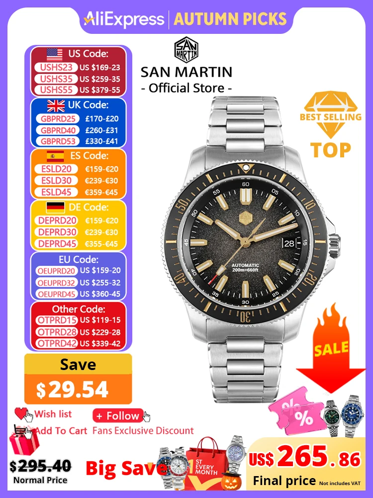 San Martin 2025 New Upgraded Version 40mm Dive Watch Men Original Design NH35 Automatic Mechanical Waterproof 200m SN0118