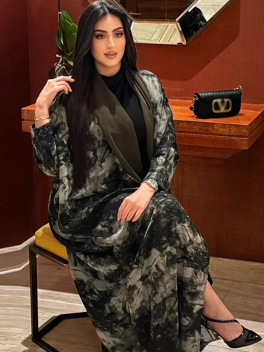 Dubai Loose Open Abaya For Muslim Woman Batwing Sleeve Elegant Casual Moroccan Saudi Islam Cardigan Fashion Kaftan Robe 2024