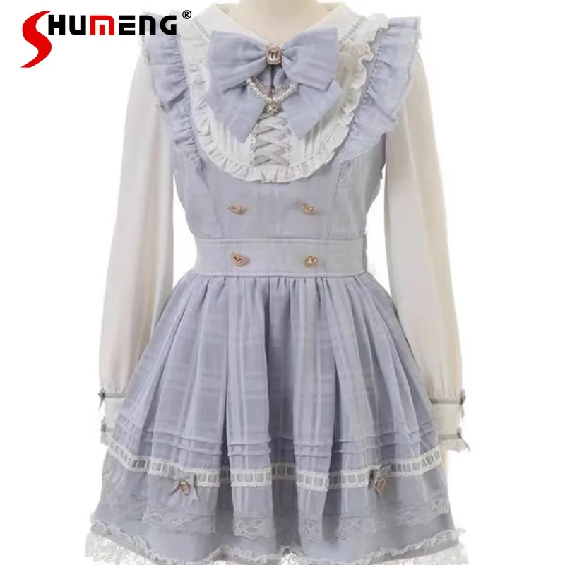 

Sweet Slim Fit Dresses Japanese Lolita Liz Mine Series Mass Production Thin Maid Dress Black Big Bowknot Mini Vestidos De Mujer