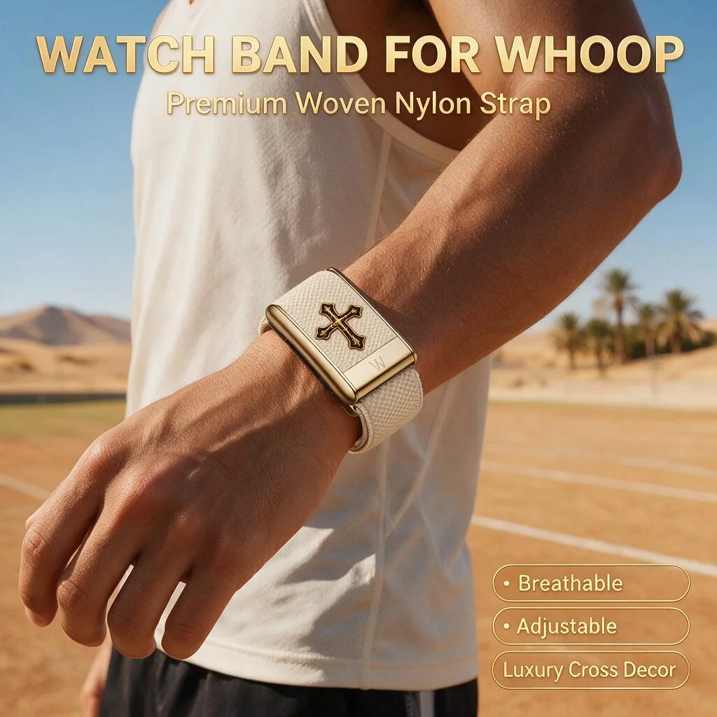 WHOOP 5.0 MG Compatible Cross Graphic Letter Print Nylon Woven Replacement Wristband Sport Strap