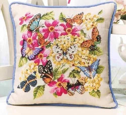 Cross Stitch Kit Pillow - Butterfly and Flower 38-38 28ct 32ct 14ct Metallic fabric Cloth hand Embroidery Material Kit