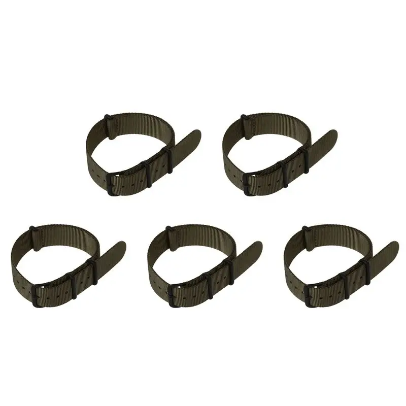 5Pcs 20Mm Army Green Nylon Fabric Outdoor Sport Watch Band Strap Fits TIMEX WEEKENDER WB2034